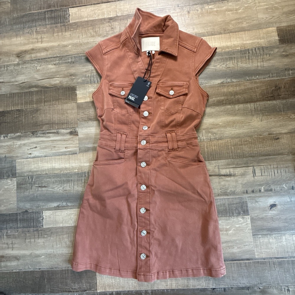 PAIGE Jaxsyn Jolene Denim Mini Shirtdress in the Vintage Clay Sunset Sz 0